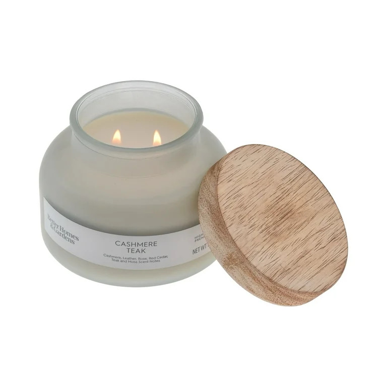 Better Homes & Gardens Cashmere Teak Scented 2-Wick 18oz (510.3 g) Frosted Jar Candle | Walmart (US)