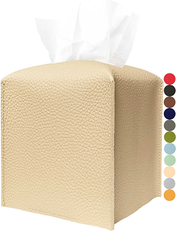 Amazon.com: Leather Tissue Box Holder Square – with Bottom Belt [JESMINI, Camel Brown] Modern F... | Amazon (US)