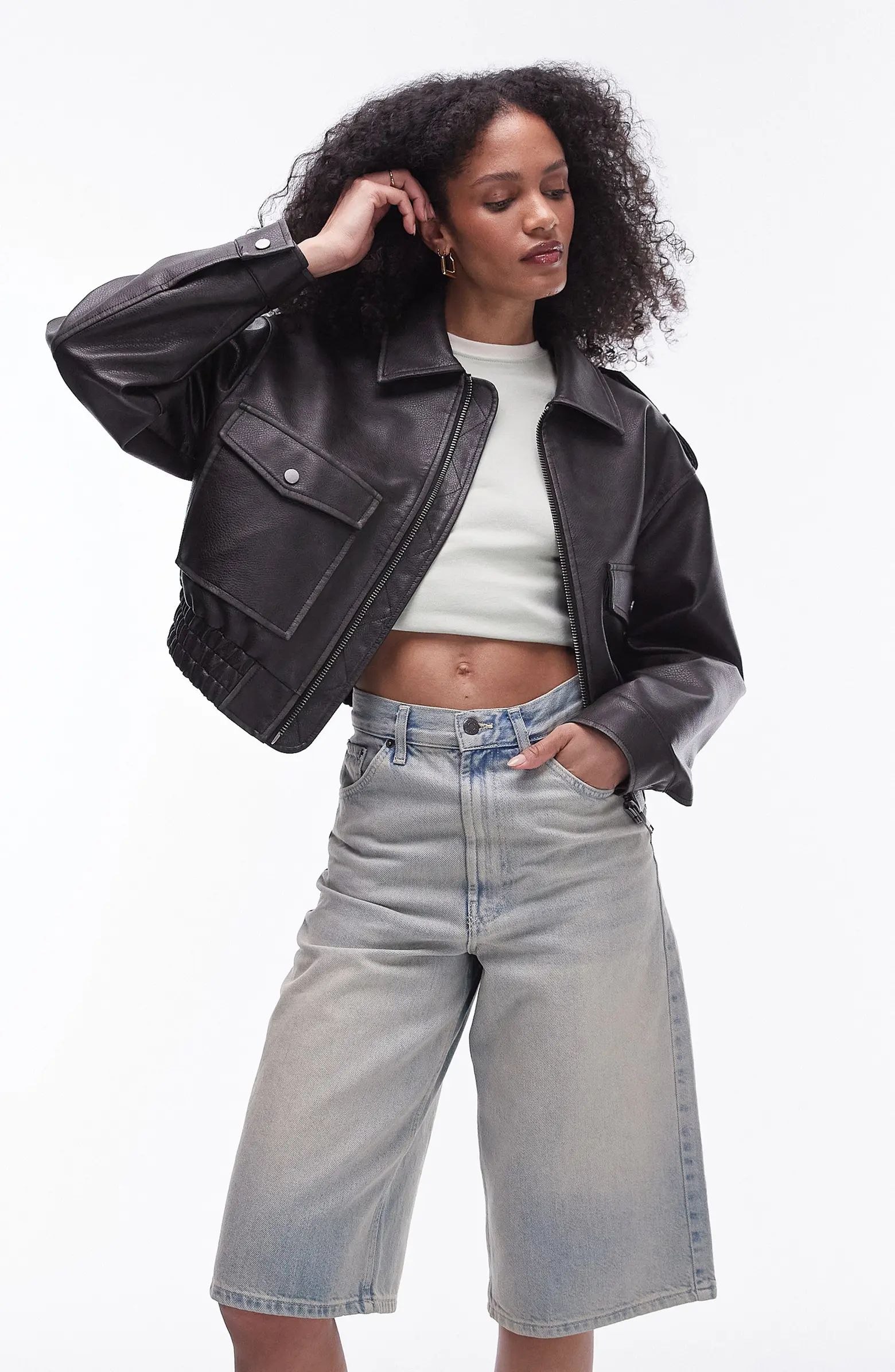 Topshop Faux Leather Crop Bomber Jacket | Nordstrom | Nordstrom