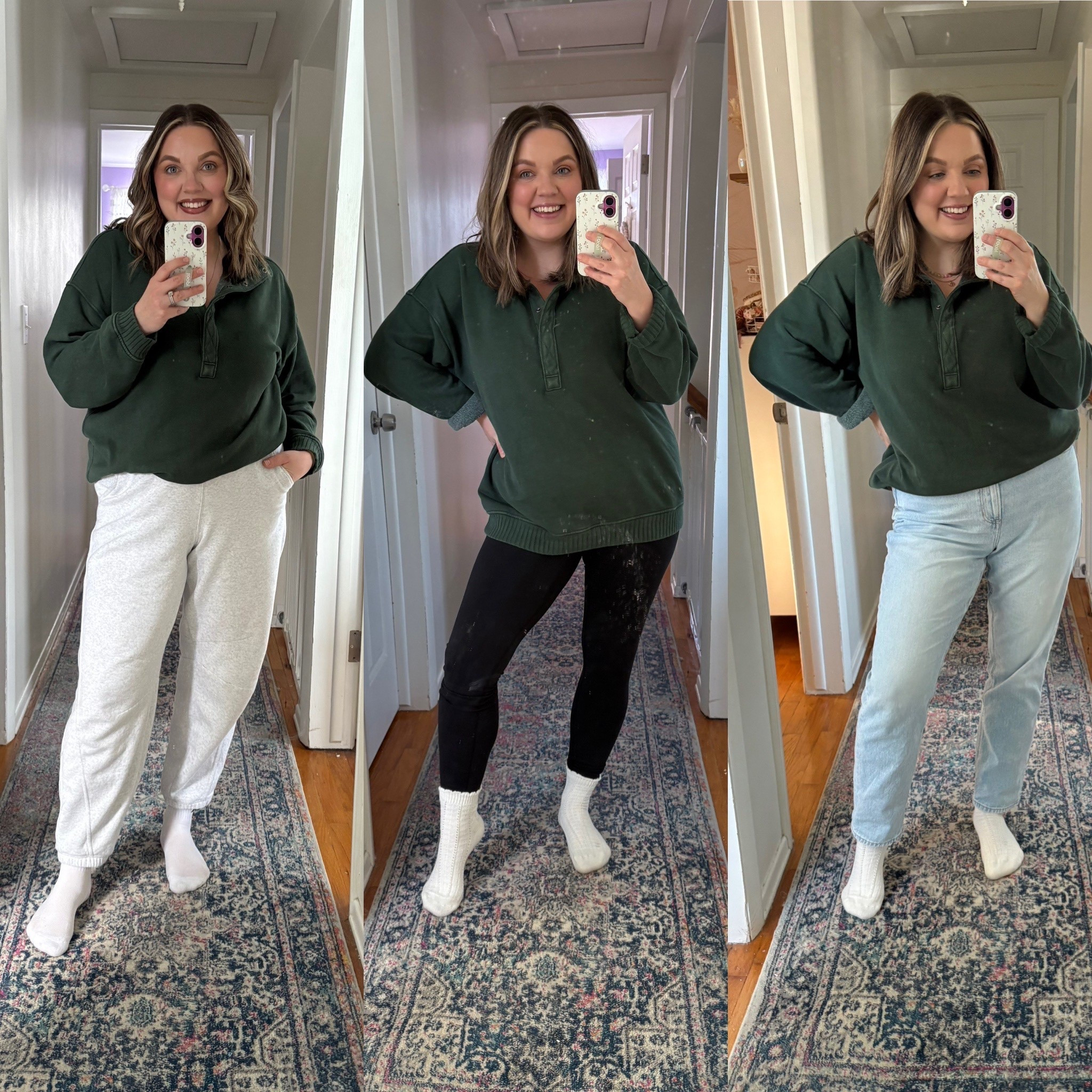 One top 3 ways 

Freaking obsessed with the oh snap aerie sweatshirt. They’re the perfect weight for layering. Warm, but not bulky. and look great with jeans or
Leggings.

Top- small 
Jeans- 14



#LTKMidsize #LTKootd #LTKSaleAlert