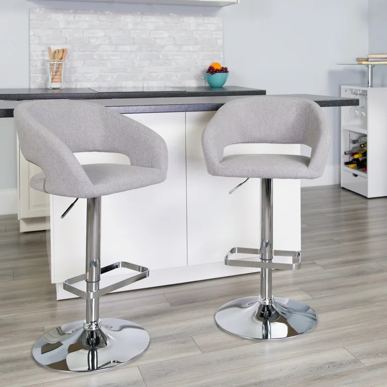 Flash Furniture Contemporary Gray Fabric Adjustable Height Barstool with Rounded Mid-Back and Chr... | Walmart (US)
