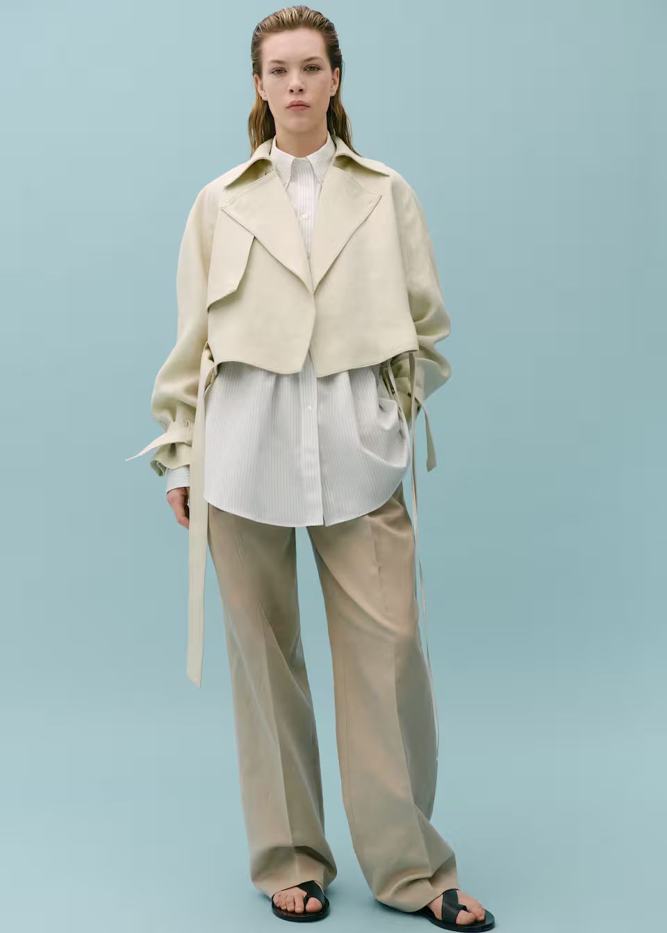 100% linen cropped trench coat -  Women | Mango United Kingdom | MANGO (UK)
