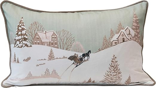 Creative Co-Op 24" L x 16" H Cotton Lumbar w/Christmas Sleigh Scene Print & Velvet Back, Multi Co... | Amazon (US)