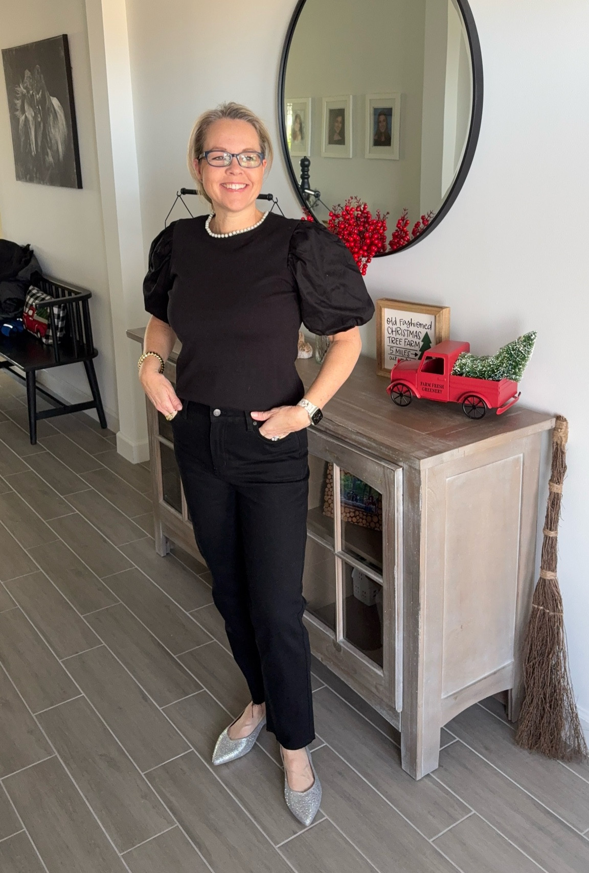 Free Assembly beaded top with Time and tru jeans. 

#LTKFindsUnder50 #LTKOver40 #LTKSaleAlert