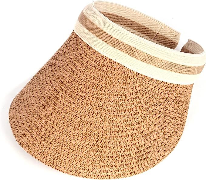 Zylioo Straw Visor Sun Hats Wide Brim Empty Top Beach Summer Hat Holiday Outdoor UV Tennis Golf C... | Amazon (UK)