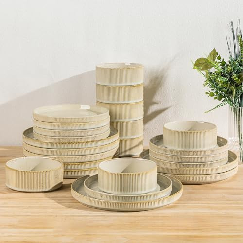 TheTerra Ceramic Dinnerware Sets for 8, 24 Pieces Porcelain Lightweight Plates and Bowls Sets, Scratch Resistant Dish Set, Oven & Microwave & Dishwasher Safe, Cappuccino | Amazon (US)