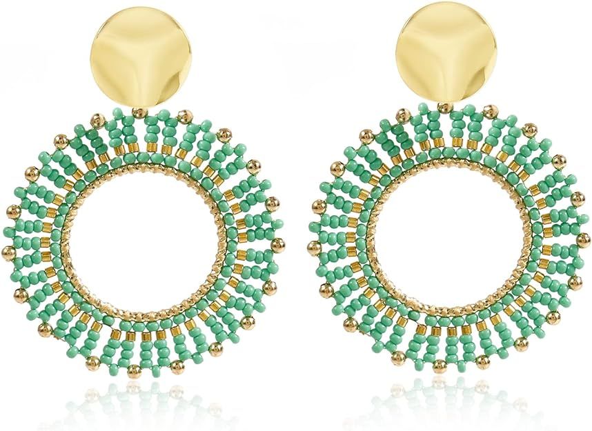 Colorful Beaded Earrings For Women Girls Summer Glass Bead Dangle Drop Bohemia Beach Statement Tr... | Amazon (US)