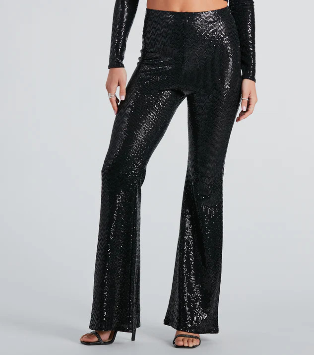 All In Sequin High Rise Flare Pants | Windsor Stores