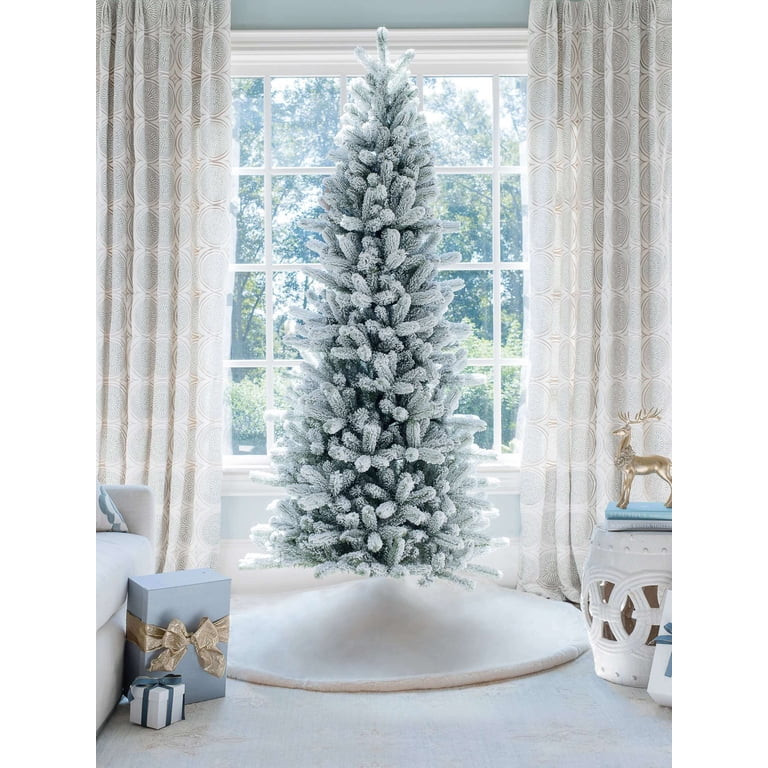 King Of Christmas 7.5ft Snow Flocked Hinged Slim Artificial Christmas Tree Unlit, King Flock Thin... | Walmart (US)