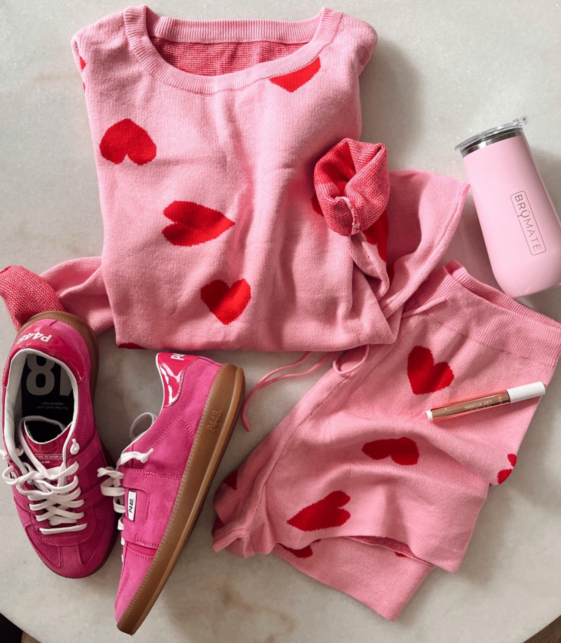 Valentine’s Day cozy vibes! Set is from Amazon! 💕 Sneakers are TTS. 

Shoes. Valentine’s Day. Valentine’s Day outfit. Matching set. Lounge set. 

#LTKFindsUnder50 #LTKSeasonal