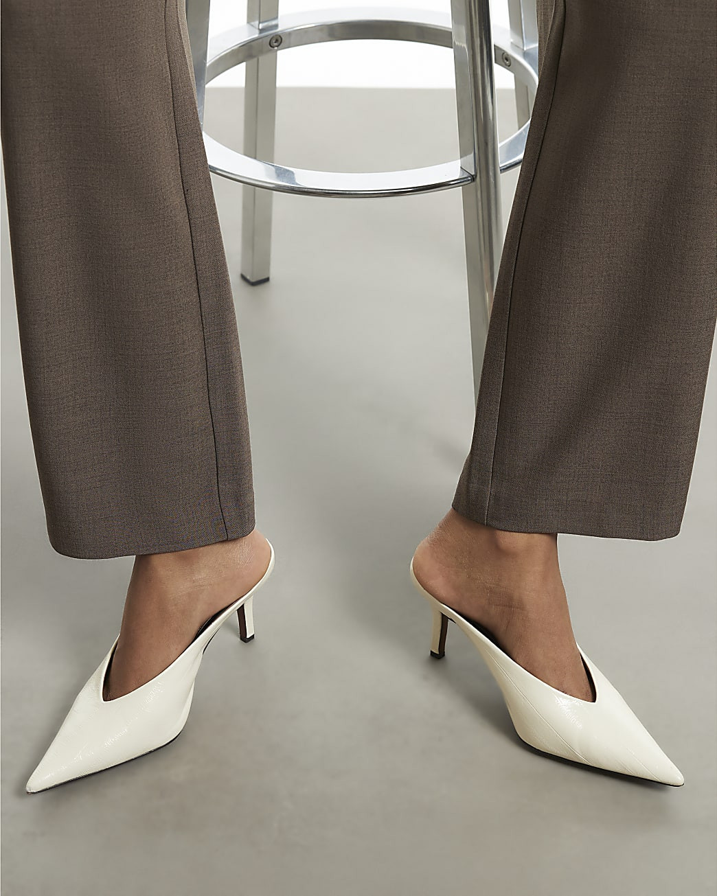 Cream High Throat Mule Court Shoes | River Island UK & IE