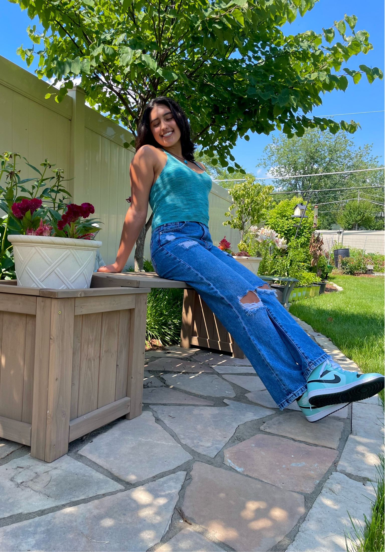Mint green halter top nike jordan high top high rise blue ripped mom jeans sweater top summer outfit distressed casual hot show off little strong shoe game shop forever twenty one garden aesthetic ribbed going out shopping mall friends get together reunion spree

#LTKfit #LTKsalealert #LTKGiftGuide