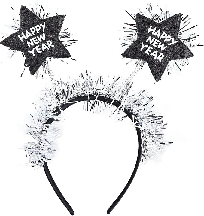 Happy New Year Headband with Star Boppers and Silver Tone Tinsel, 10 Inch | Amazon (US)