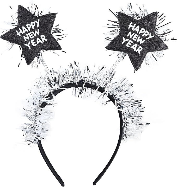 Happy New Year Headband with Star Boppers and Silver Tone Tinsel, 10 Inch | Amazon (US)