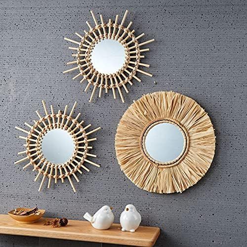 glowiu Home Decor Natural Rattan Wall Mirror 3 Pack, Bohemian Wall Hanging Mirrors, Boho Rattan R... | Amazon (US)