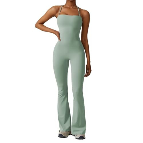 XNQOUS Womens Jumpsuit Women Sleeveless Yoga Jumpsuit Female Gym Flared Overalls Neck-hanging Backless Sportswear Outfit(Green,XL) | Amazon (US)