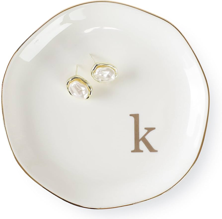 HOME SMILE Initials Ring Dish Jewery Tray with Personalized K-Monogrammed Engagement Wedding Gift... | Amazon (US)