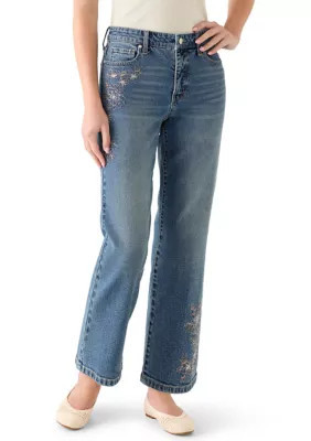 Wonderly Women's Floral Embroidered Cropped Jeans, 12 | Belk