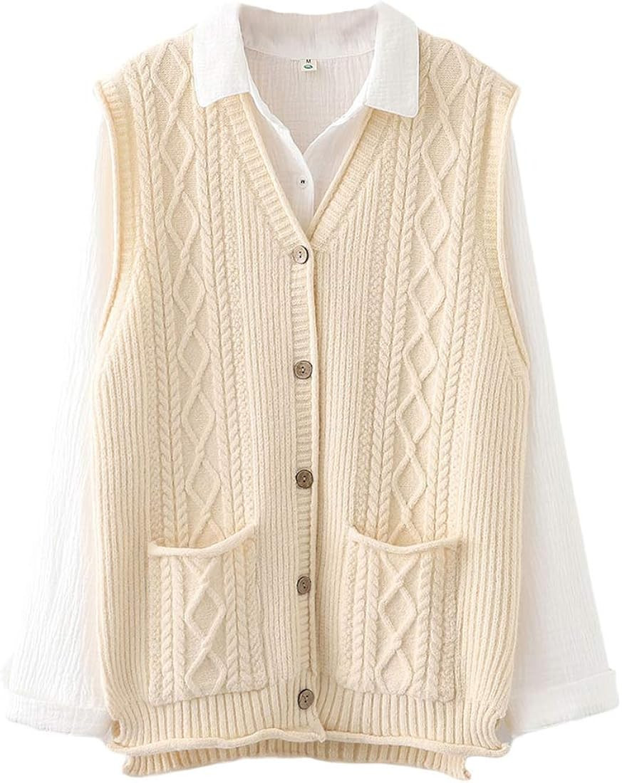 Women's Sweater Vest Button Down Cable Knit Cardigan Outwear | Amazon (US)
