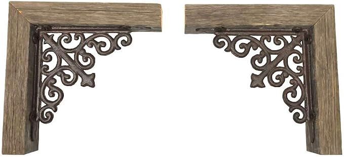 Reclaimed Wood Corbel for Corners, Rustic Mount Decor, Metal Accent Bookend Set | Amazon (US)