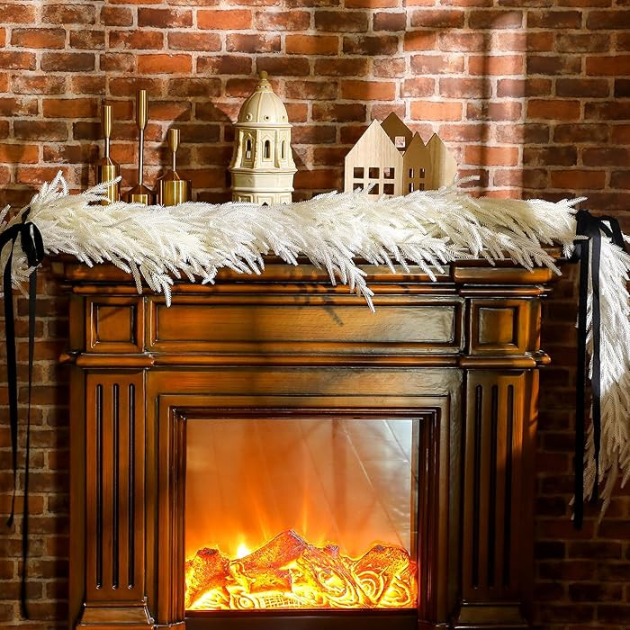 Hotop 2 Pcs Christmas Norfolk Pine Garland Flocked White Norfolk Pine Garland Faux Greenery Real ... | Amazon (US)