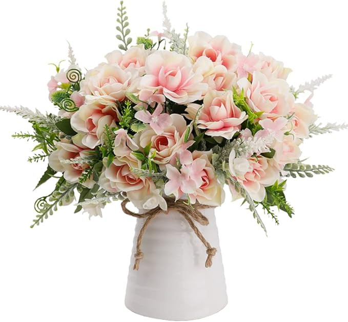 LESING Artificial Flowers with Vase Fake Silk Flowers in Vase Gardenia Flowers Decoration for Hom... | Amazon (US)