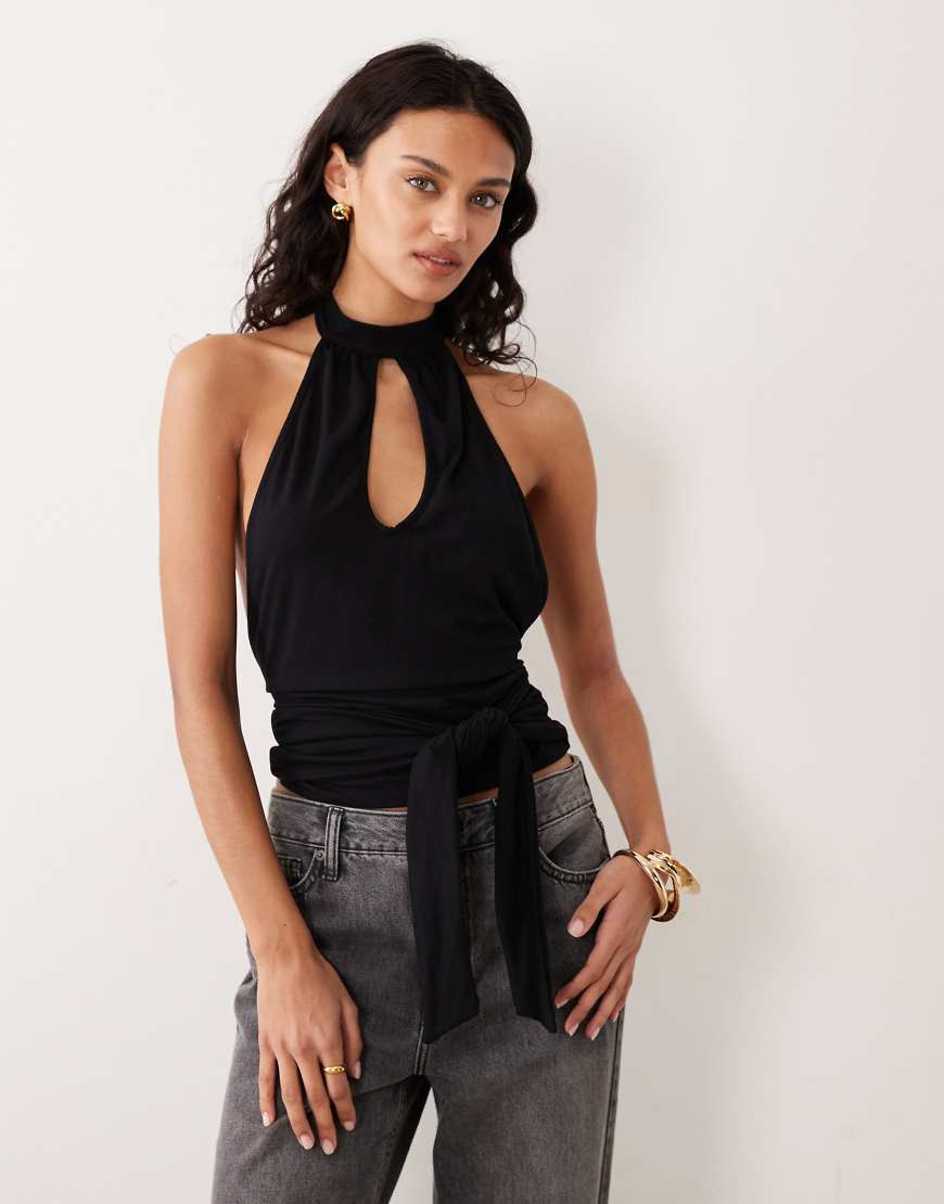 Motel Verbina keyhole halter tie waist top in black | ASOS (Global)