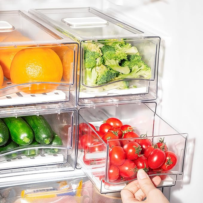 2Pack Fridge Organizer Bins with Pull Out Drawer Stackable Refrigerator Drawers Set for Save Vert... | Amazon (US)