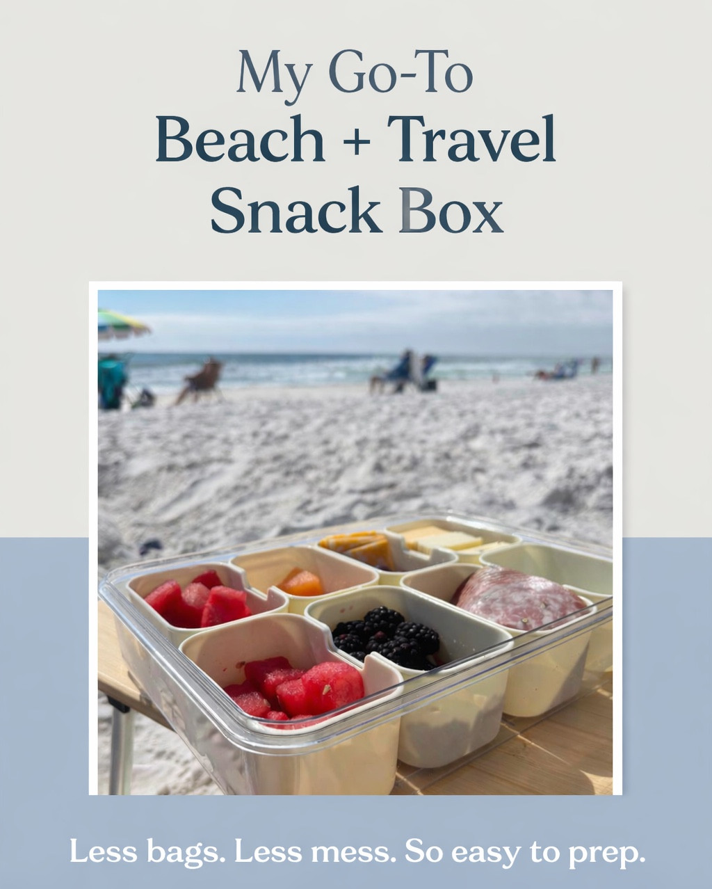 Beach days are better with a snack box like this 🌊

My secret to surviving long beach days with kids… snacks ready to go.
One divided container, easy to pass around, and no mixing sweet + savory.

I prep fruit, cheese, crackers + protein in one container and we’re set for the whole afternoon. Also perfect for traveling, park days, and sports games/tournaments.

#LTKKids #LTKfoodie #LTKspring