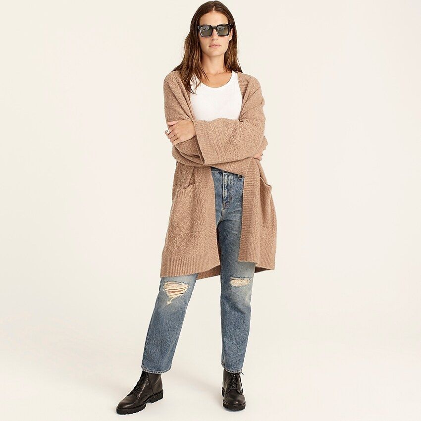 Cable-knit long open cardigan sweater | J.Crew US