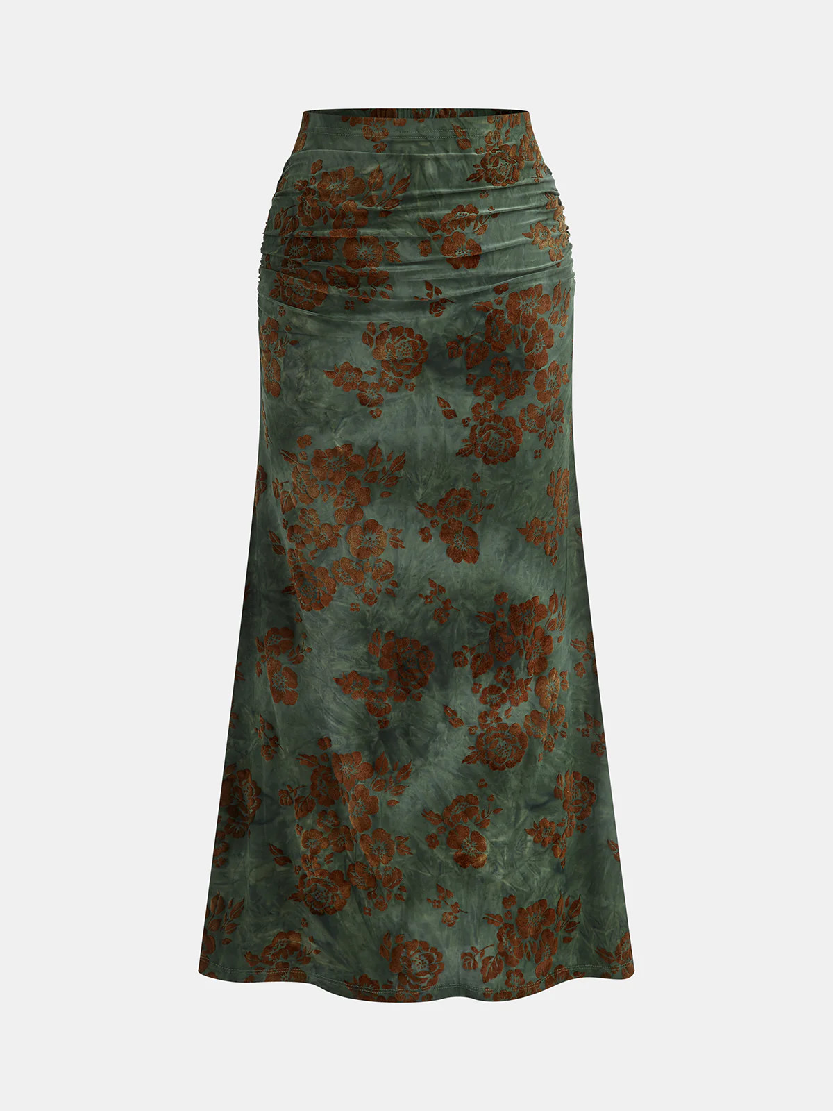Floral Jacquard Ruched Maxi Skirt | Commense