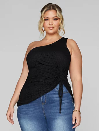 Alania One Shoulder Drawstring Detail Top - Fashion To Figure | Fashion To Figure
