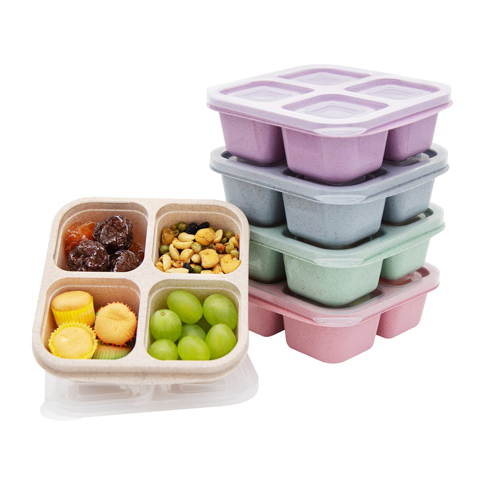 5 Pack Bento Lunch Box,4 Compartment Snack Containers,Divided Snack Box,Meal Prep Lunch Container... | Amazon (US)