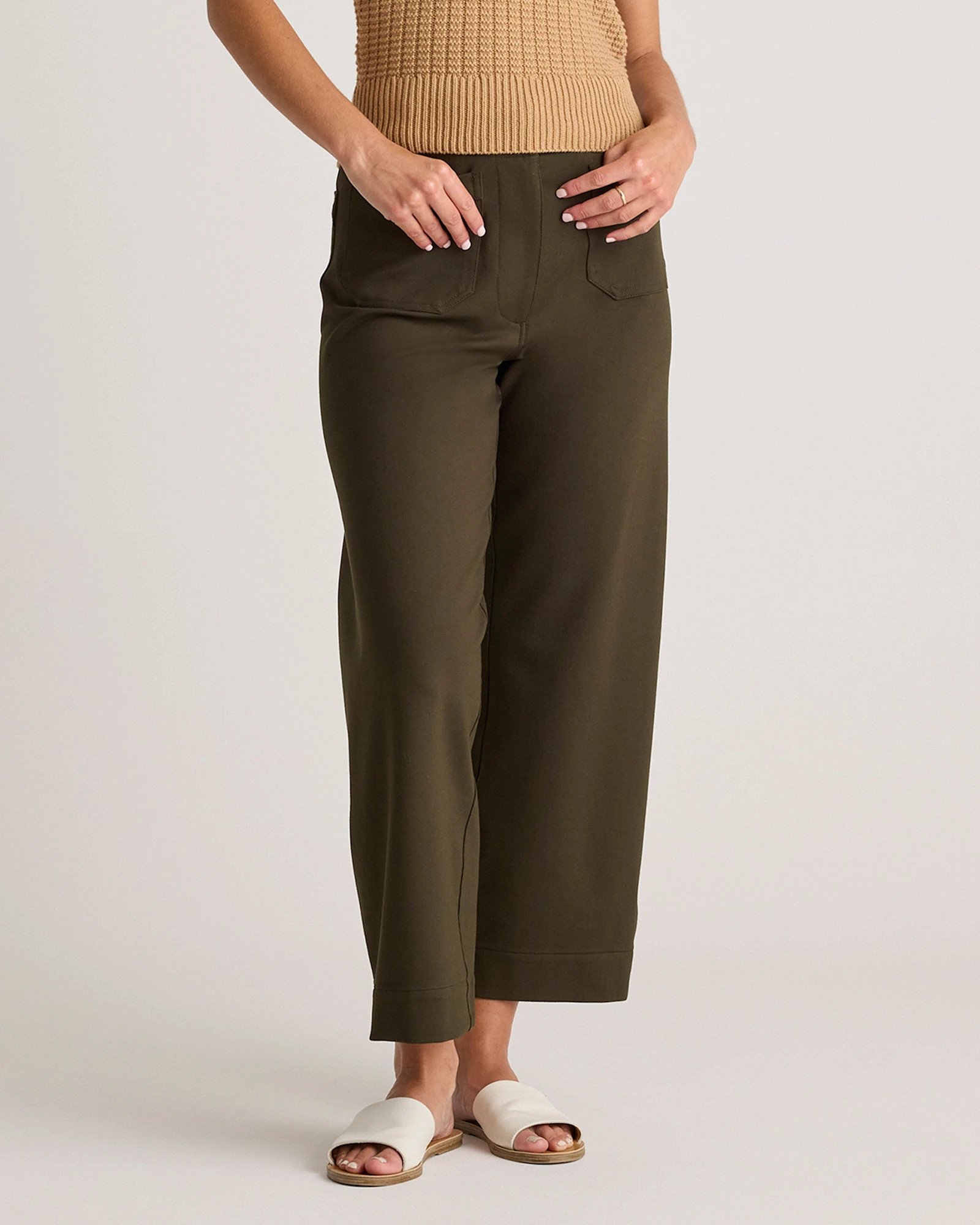 Quince | Women's Ultra-Stretch Ponte Cropped Wide Leg Pants in Navy, Size 4, Rayon | Quince