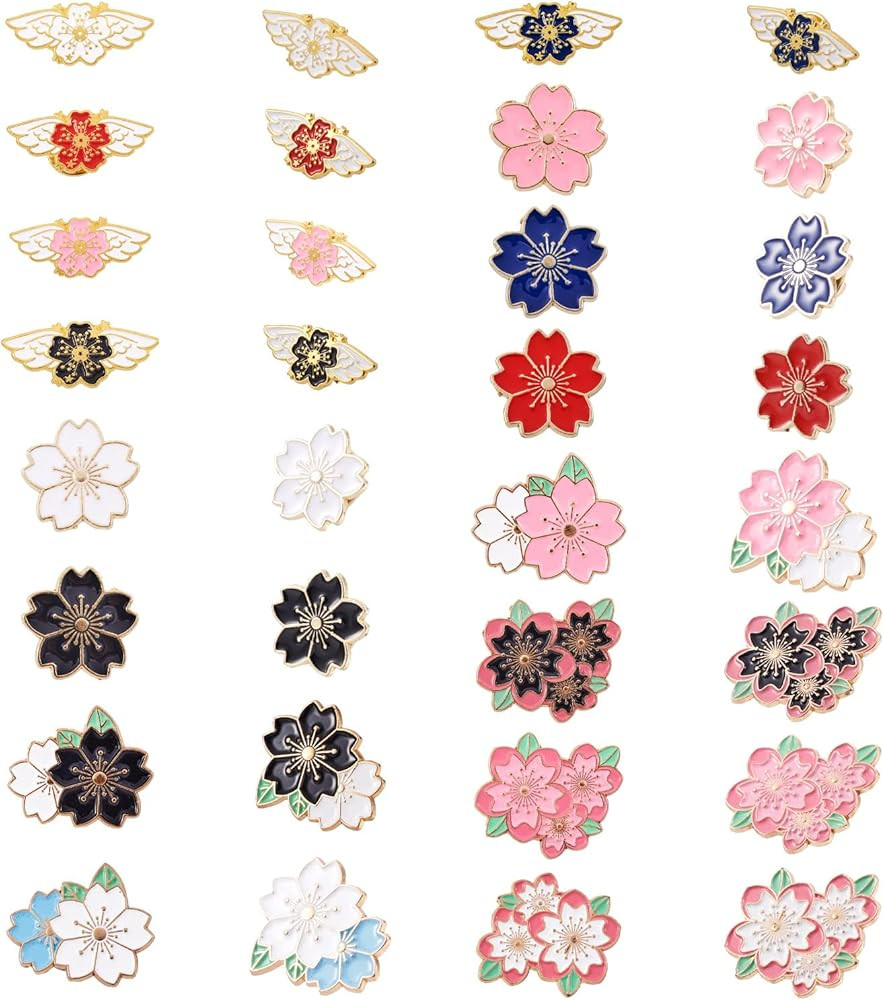 Fashewelry 11pcs Flower Enamel Brooch Pins Set Cherry Blossom Lapel Pins with 5pcs Cute Floral Alloy | Amazon (US)