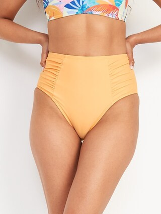 High-Waisted Ruched Bikini Swim Bottoms for Women | Old Navy (US)