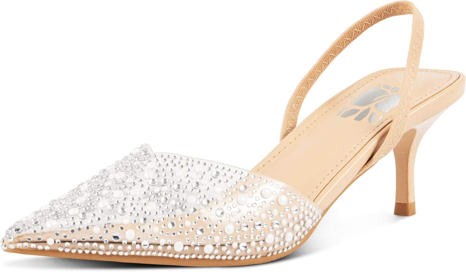 Clear Slingback Heels for Women,Pearl Kitten Heels Sparkly Rhinestone Sandals Pointy Toe Wedding ... | Amazon (US)