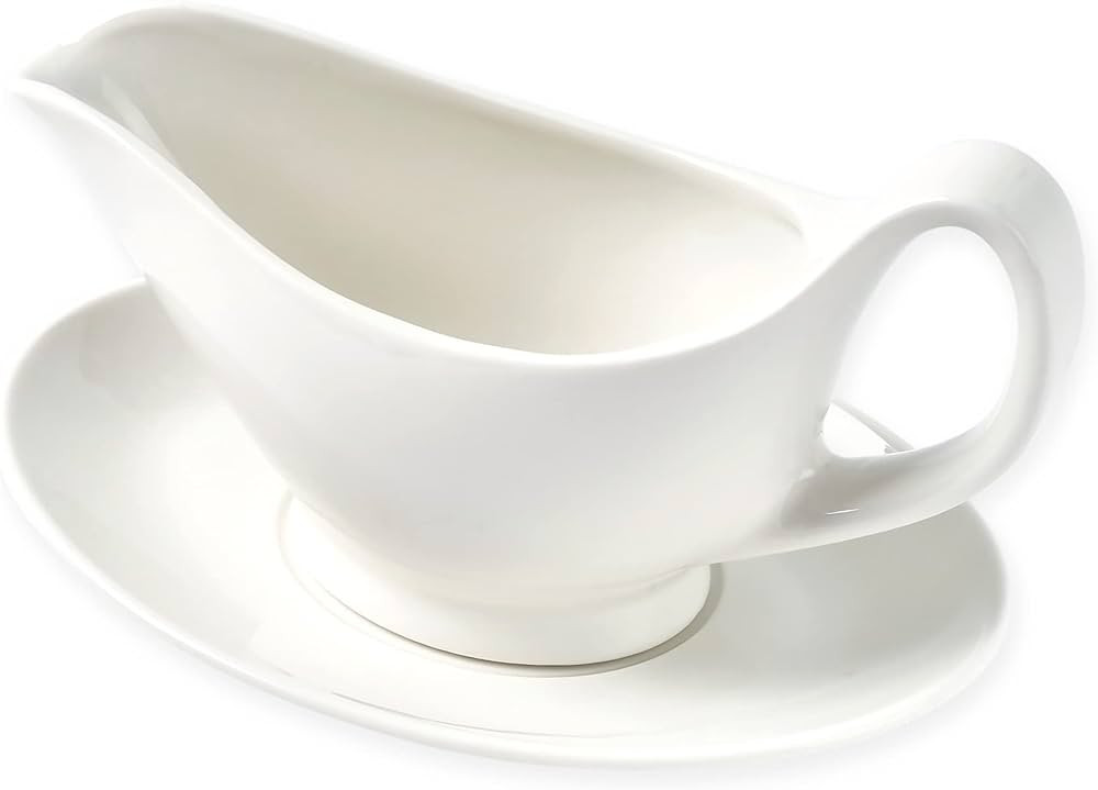 Gravy Boat with Saucer - 16oz Fine Porcelain Sauce & Salad Dressing Boat (White) | Amazon (US)