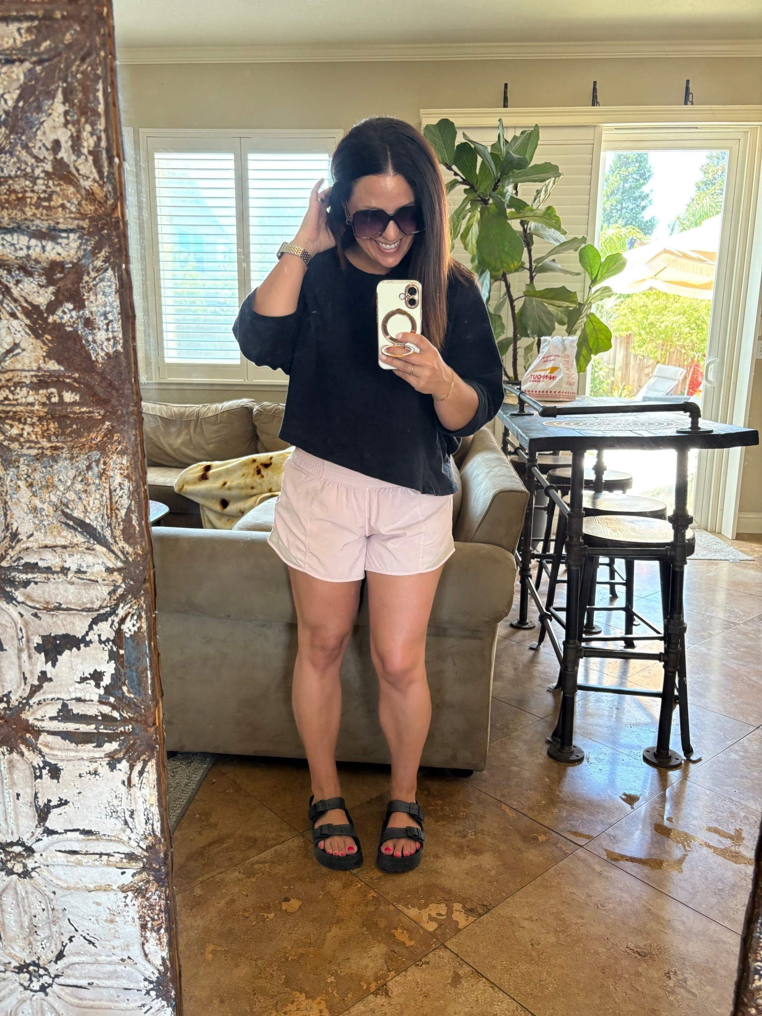 Soccer tournament ootd. My shorts are a couple seasons old, I linked this year’s version. I love that they are lined. My platform sandals are so comfy and a great dupe for Burke. Order your regular size, I’m a 6.5 and ordered the 37. 

#LTKActive #LTKOver40 #LTKPetite