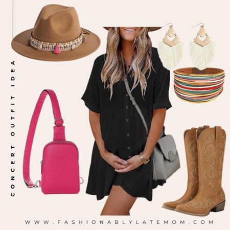 Concert outfit idea! 
Fashionablylatemom 
Boots 
Jewelry 
Dress

#LTKstyletip #LTKshoecrush