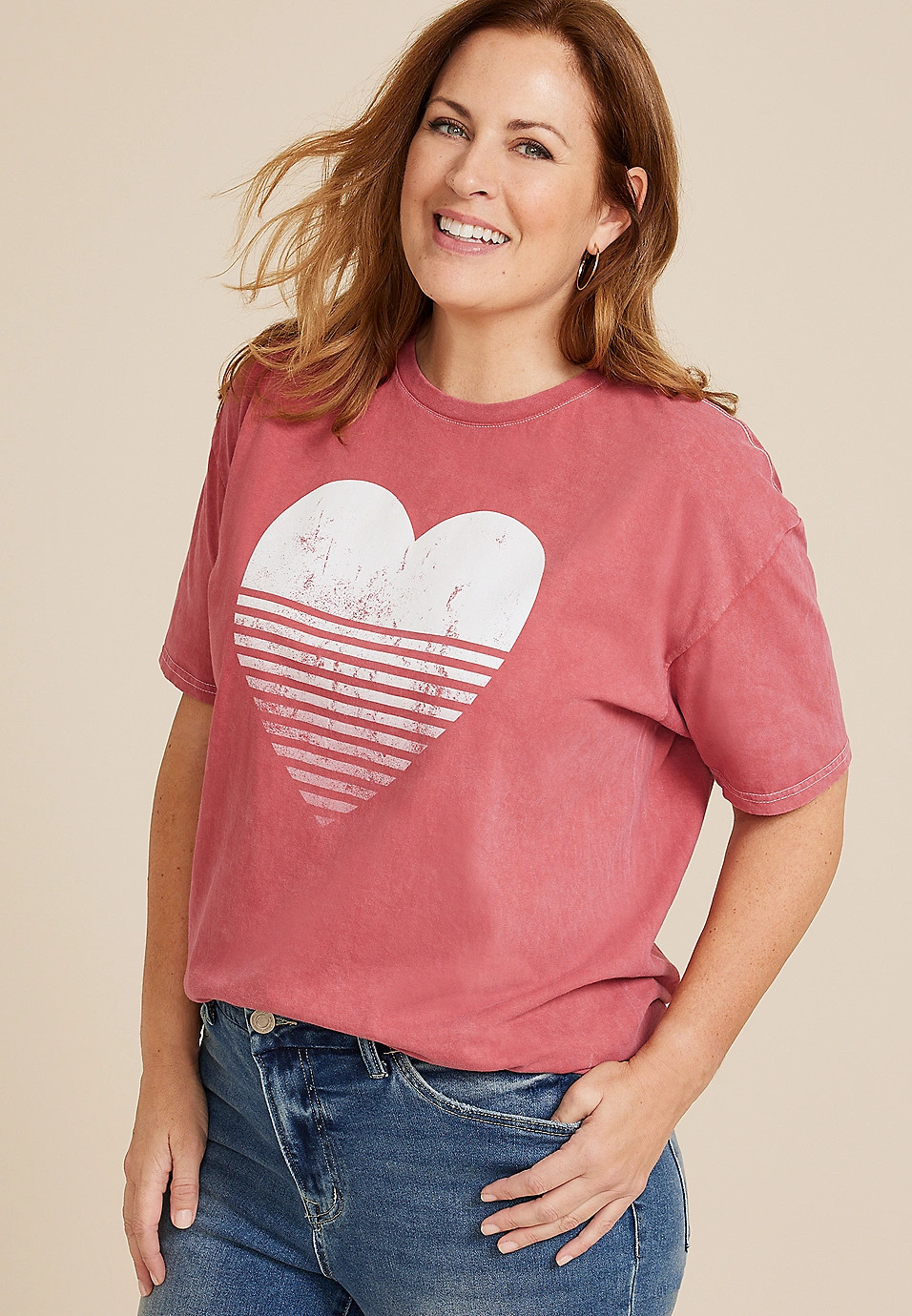 Plus Size Striped Heart Relaxed Fit Graphic Tee | Maurices