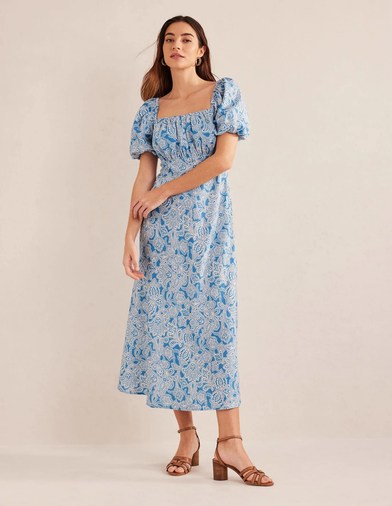 Ruched Bodice Midi Dress - Porcelain Blue, Paisley Bud | Boden (UK & IE)