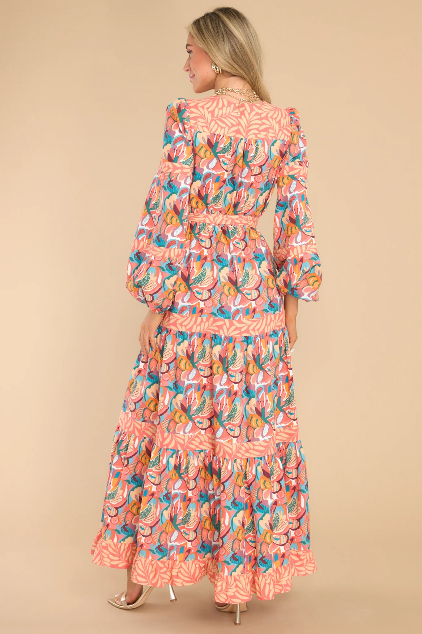 Just Follow Me Coral Floral Print Maxi Dress | Red Dress 