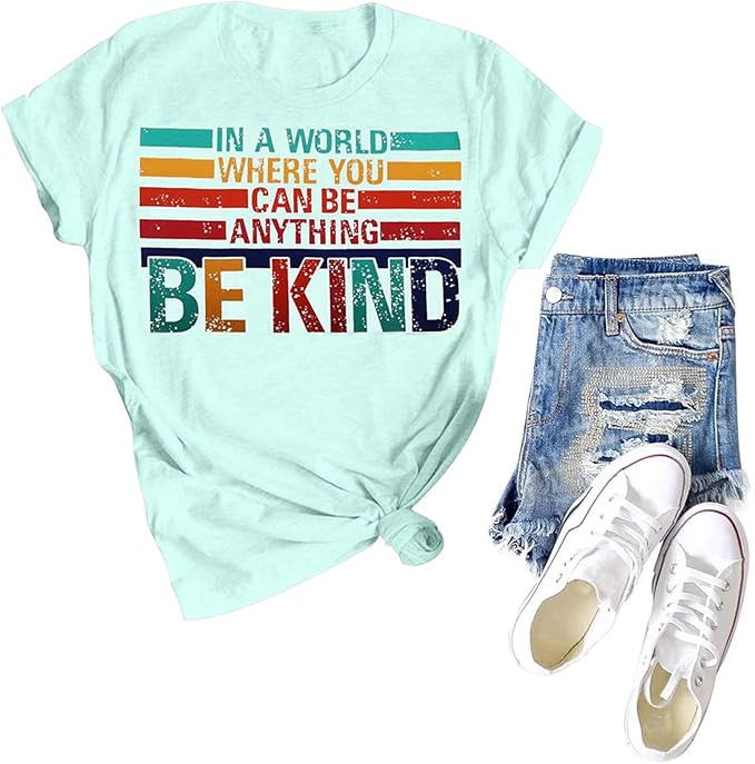 Be Kind Shirt Women Kindness Teacher Shirts Cute Graphic Tee Inspirational Blessed Short Sleeve T... | Amazon (US)