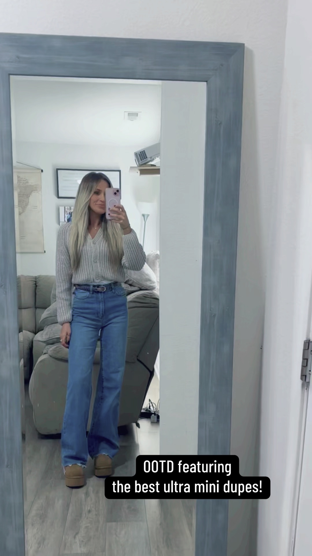 The day before Thanksgiving WFH outfit! Who says you can’t be cute, comfy, and presentable?! Wide leg jeans and sweaters are my go-to for that aesthetic. My cropped button down sweater has the cutest neckline and goes great with high waisted pants. These are very similar to 90s high rise jeans! The accessories; a snakeskin belt to add a little funk, my favorite ultra mini dupes, and jewelry add subtle pizazz that make me feel pretty & put together, even if I am just spending the day at home!🥰🫶✨

#LTKStyleTip #LTKFindsUnder50 #LTKCyberWeek