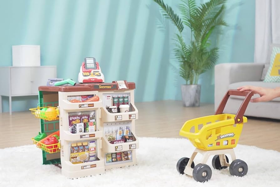 24 Pcs Kids Kitchen Play Set Supermarket Toy with Electric Scanner & Shopping Cart – Pretend Pl... | Amazon (US)