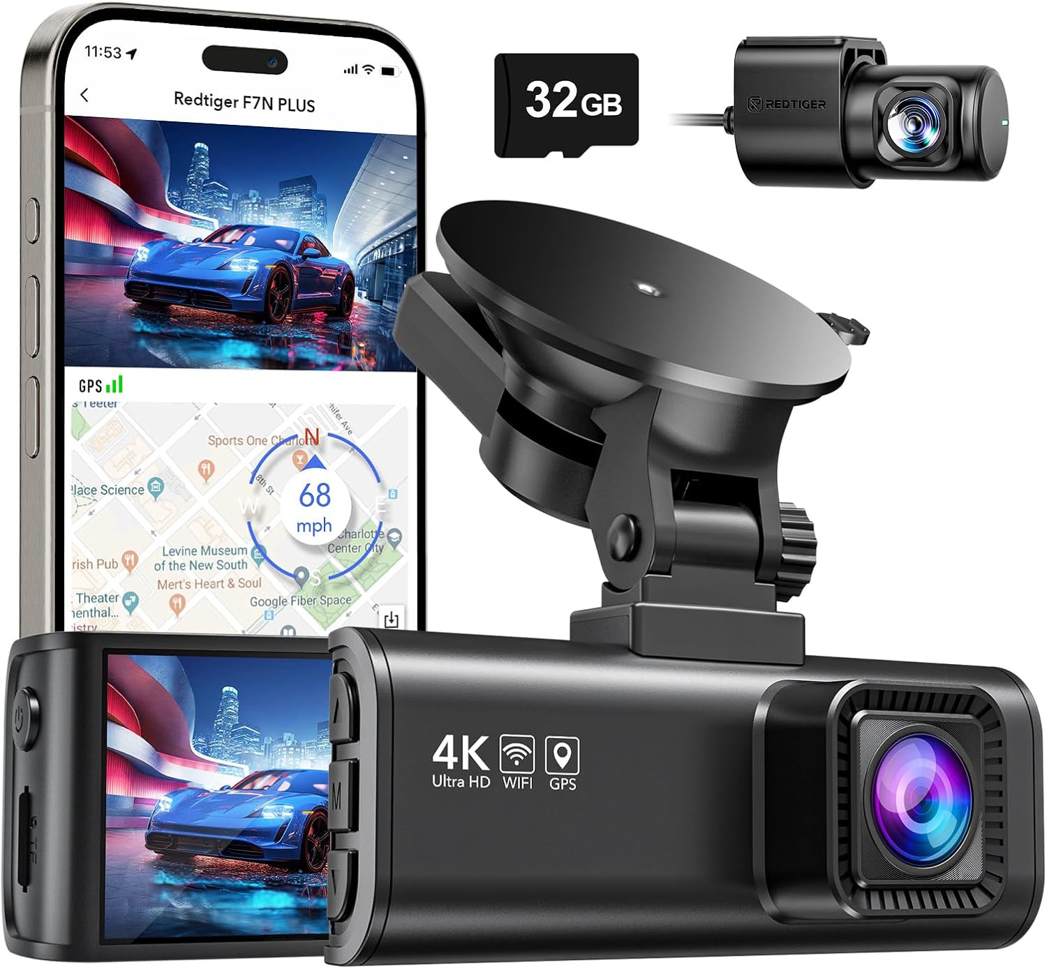 REDTIGER Dash Cam Front Rear, 4K/2.5K Full HD Dash Camera for Cars, Included 32GB Card, Built-in ... | Amazon (US)