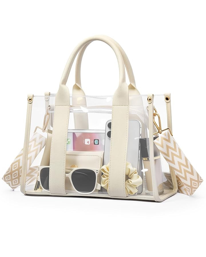 Clear Tote Bags for Women, Clear Bag for Stadium Events with Adjustable Straps, Handbag Purse for... | Amazon (US)