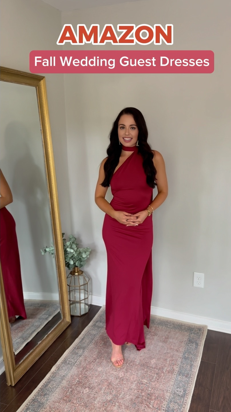 Under $50 amazon corset maxi satin dress (small), under $60 velvet one shoulder maxi dress (small),
Under $30 amazon cutout wrap front maxi dress (small), under $20 amazon clear and tan heels (tts) and under $12 gold amazon statement earrings — love this for a fall or winter formal wedding guest dress or bridesmaid option! #founditonamazon 

#LTKparties #LTKfindsunder50 #LTKwedding