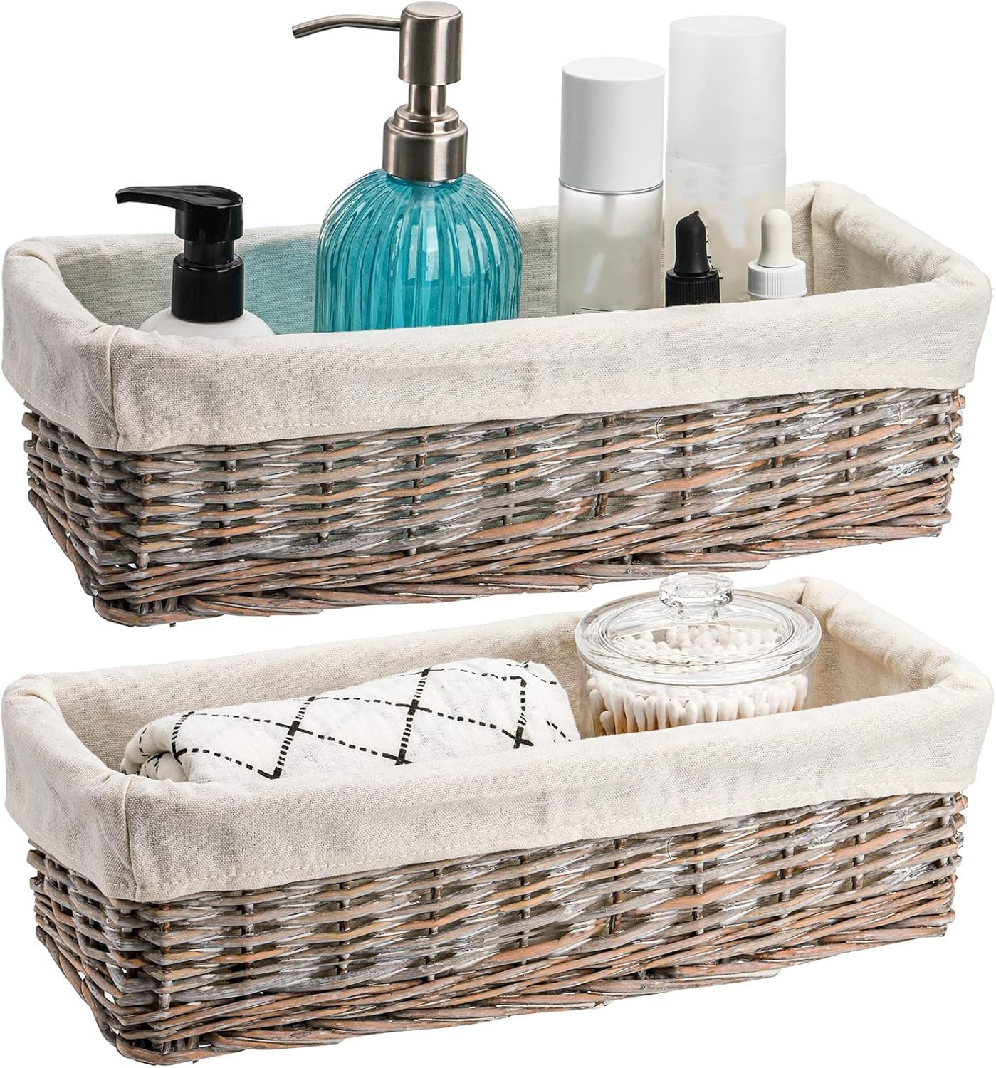 SOUJOY 2 Pack Wicker Bathroom Basket,36×15×10.5 cmToilet Paper Basket Organizer, Toilet Tank To... | Amazon (UK)